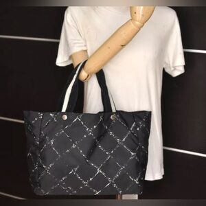 Authentic CHANEL Vintage Old Travel Line Shoulder Tote Bag Nylon